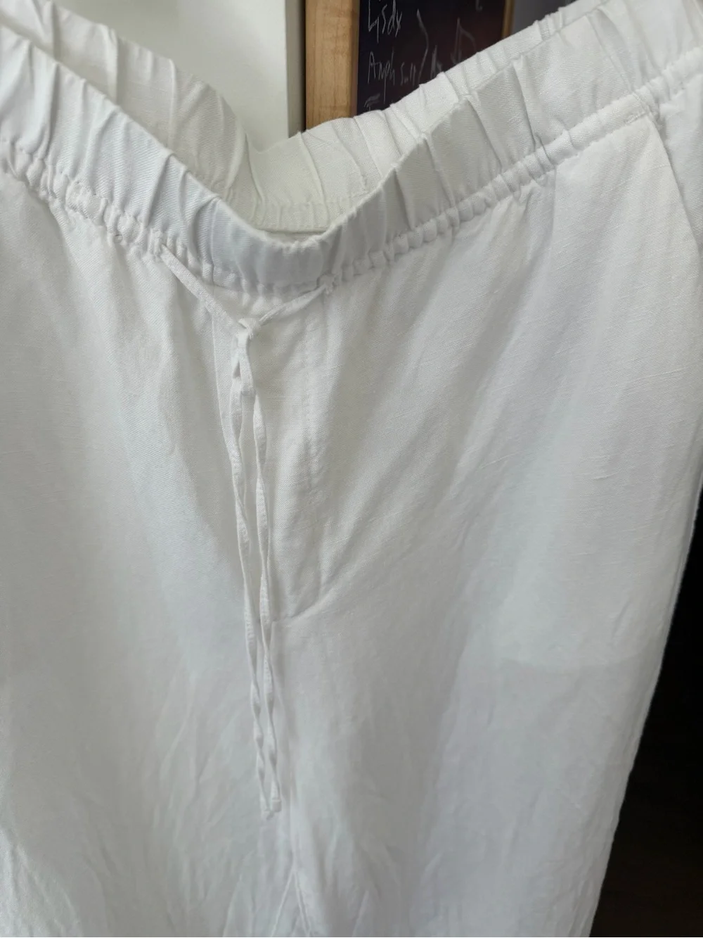 H&M White Linen Pants Cropped Elastic-Waist Tapered Classic Fit